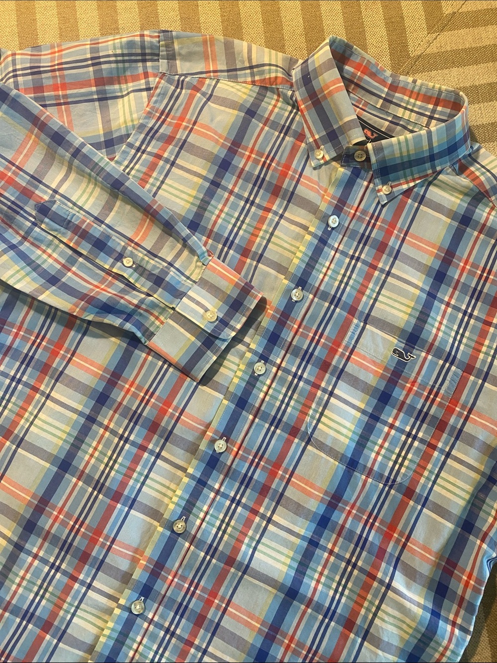 Vineyard Vines Slim Fit Tucker Shirt, Mens Large, Blue, Red & White Plaid